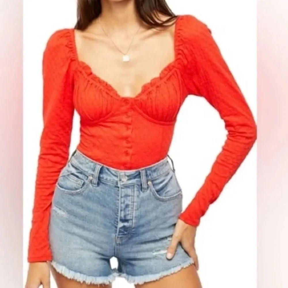 Free People Ladybug Long Sleeve Cropped Top Medium